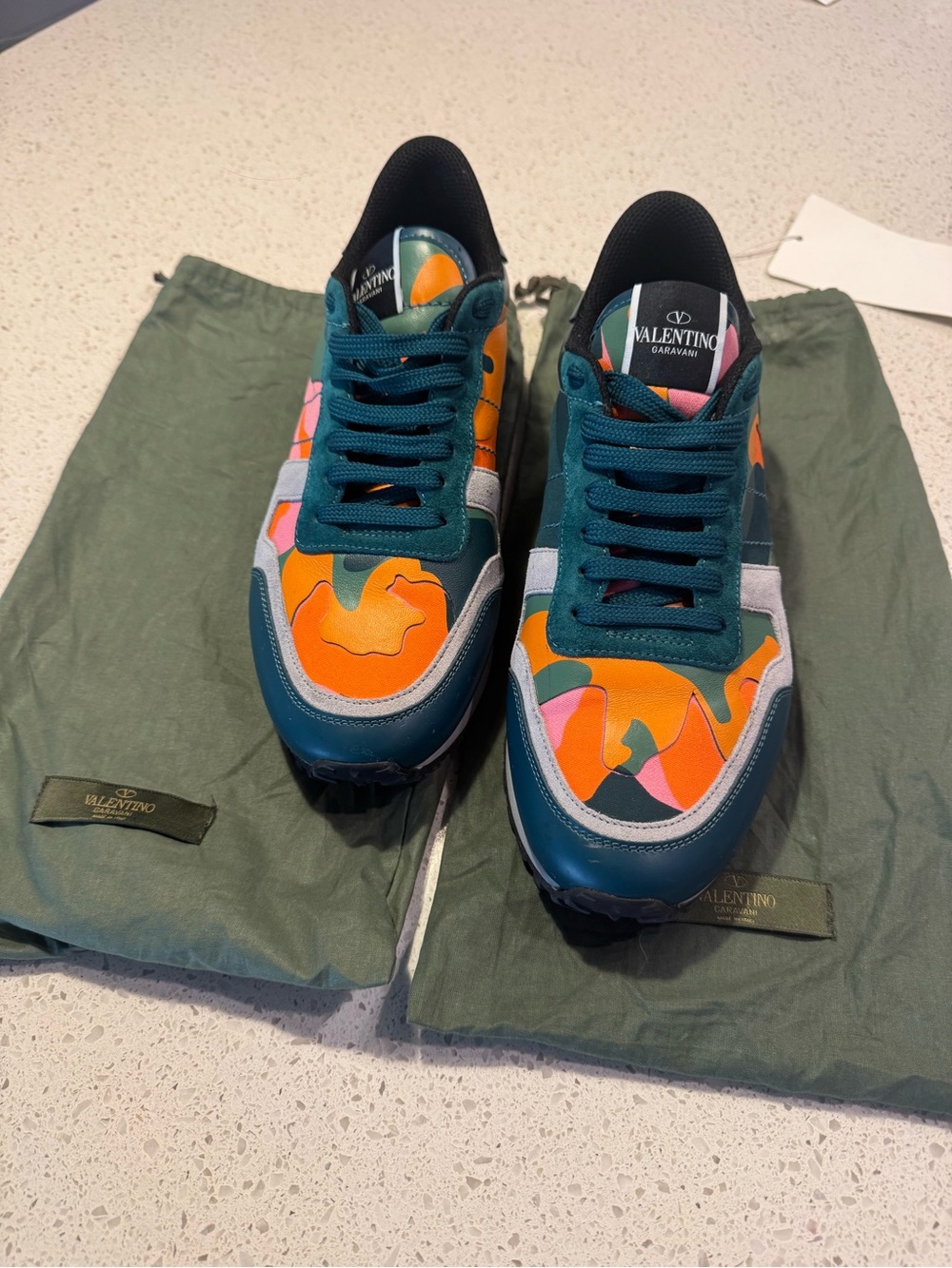 Valentino Garavani Rockrunner Camouflage Sneakers Men’s Size 9 Multicolor Orange